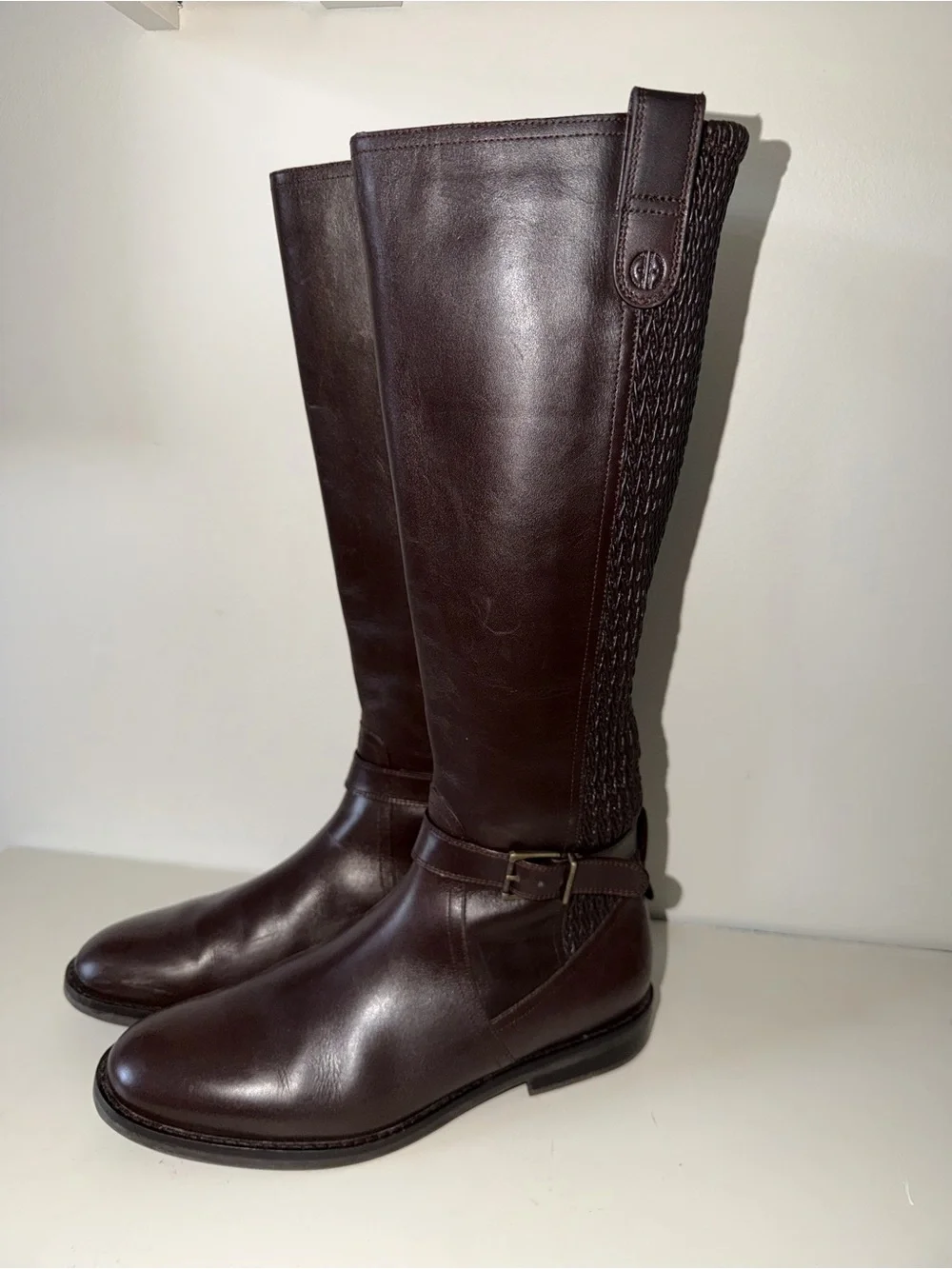 Cole Haan Clover Stretch Side Buckle Tall Riding Boots - Dark Brown. Sz 8.5B